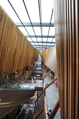 Steel also supports an expansive atrium that floods the building with light